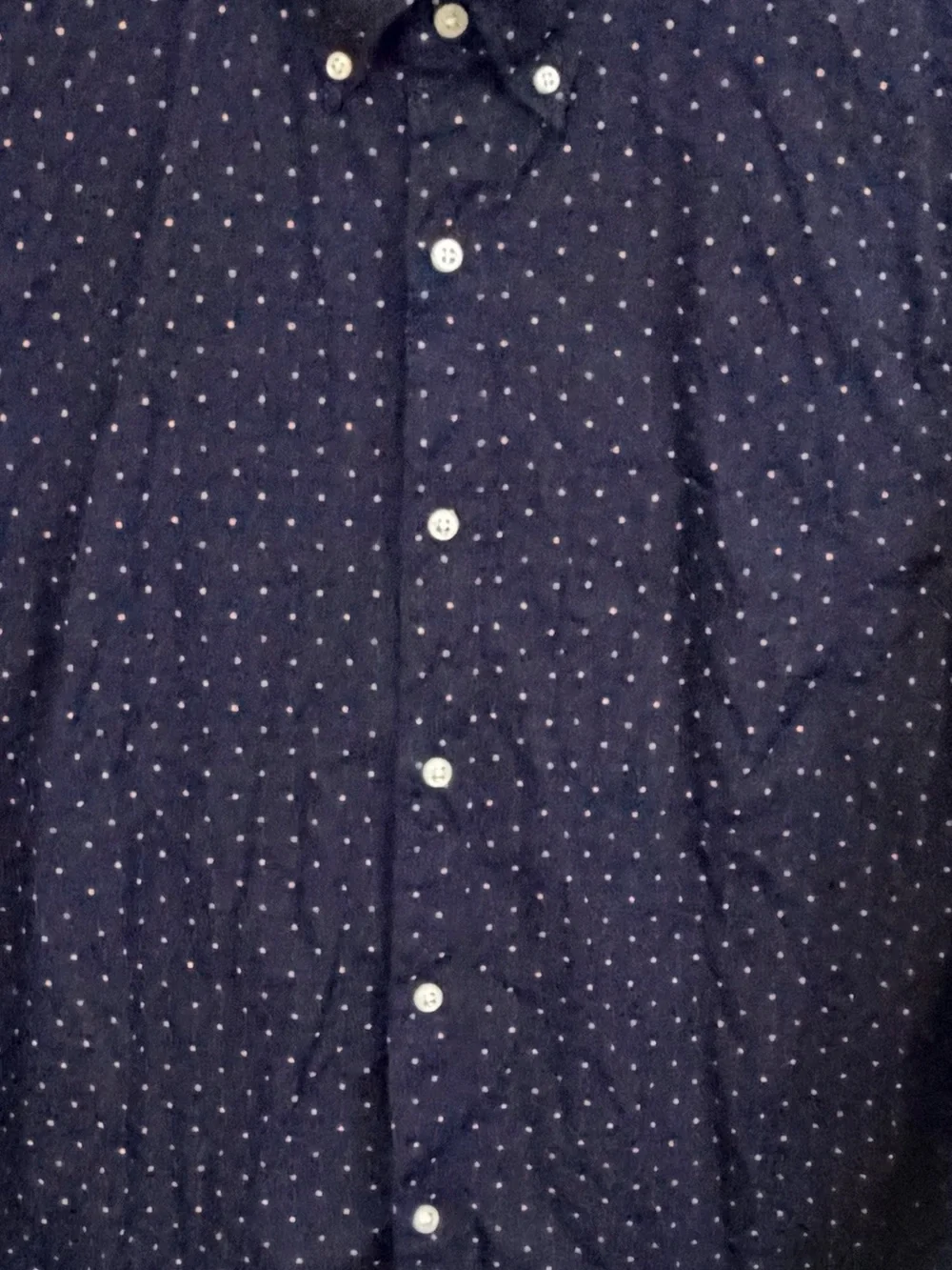 J. Crew Slim Navy Shirt with Blue and Pink Polka Dots